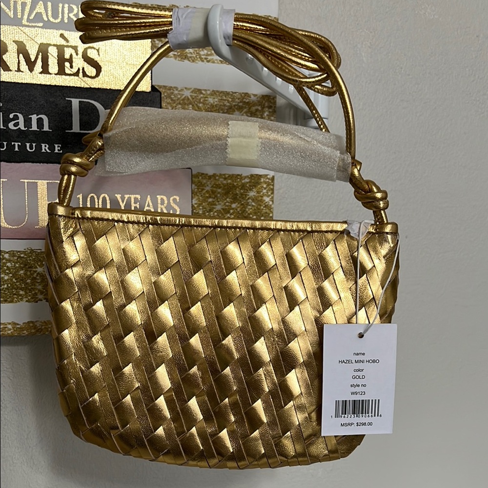 Walter Baker Mini Hazel Woven Gold Leather Top Handle Crossbody Bag - Picture 5 of 12